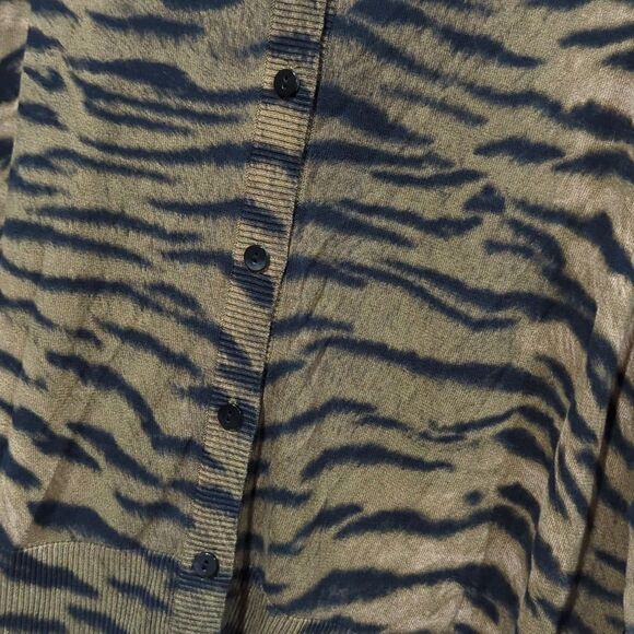Worth Womens Sweater XL Tan Animal Print Cardigan Lightweight - Picture 2 of 8